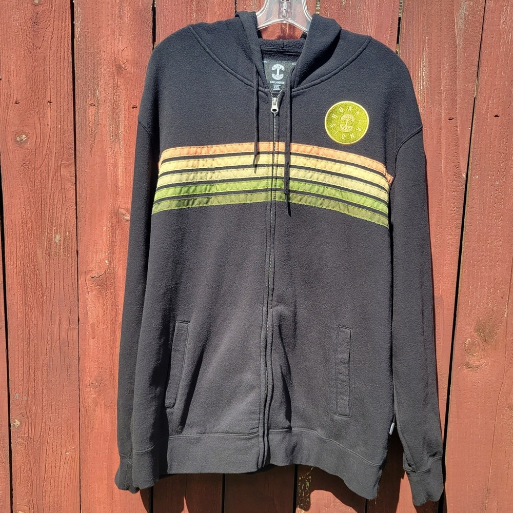 Oaklandish Mens XXL Full Zip Hoodie Black Sunset Stripes Tree Logo Fleece